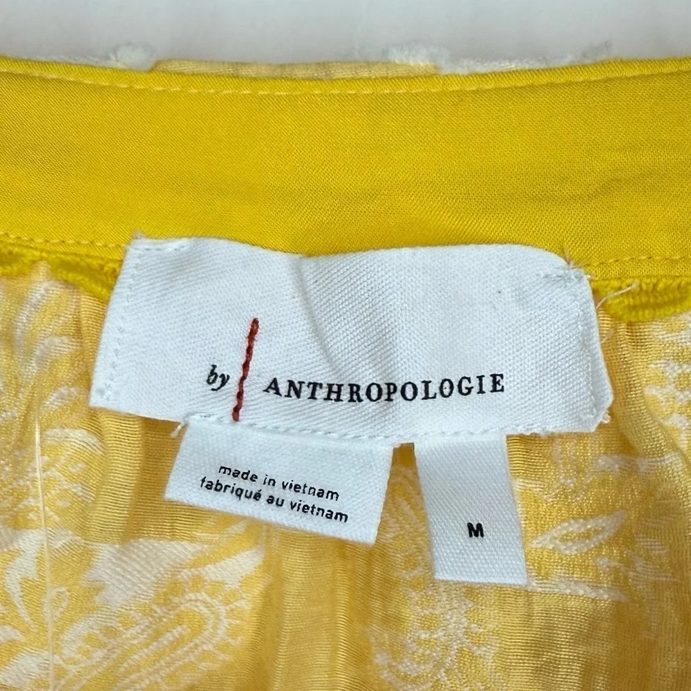 NWT ANTHROPOLOGIE Yvonne Textured Yellow Boho Buttondown Puff Sleeve Blouse Top